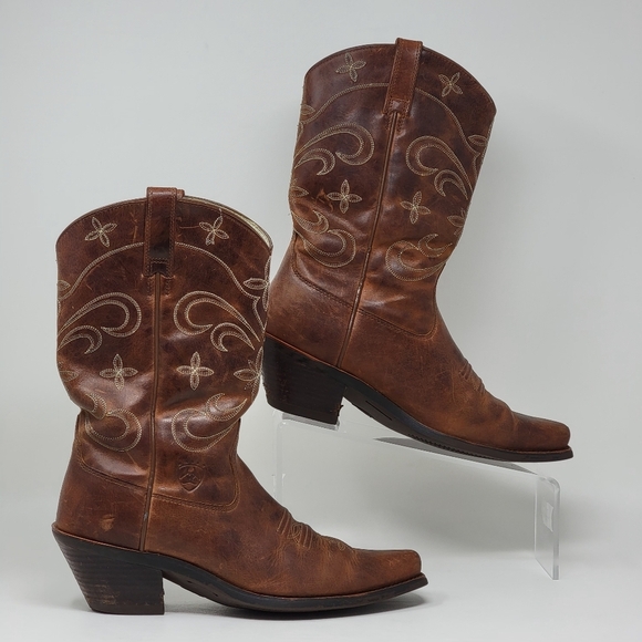 Ariat Brown Leather Cowgirl Western Boots Pull On Pointed 13625 Womens Size 7.5B - Picture 1 of 11